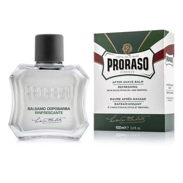 Proraso refreshing aftershave balm with eucalyptus oil and menthol, 100ml bottle and packaging.
