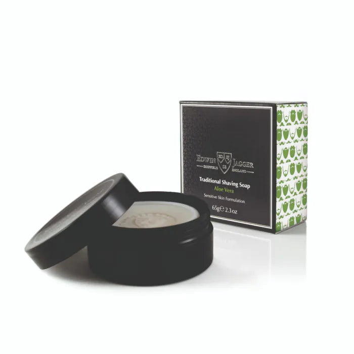Edwin Jagger Natural Traditional shaving soap, Aloe Vera, 65g in travel container - Barbersåpe - JK-Shop