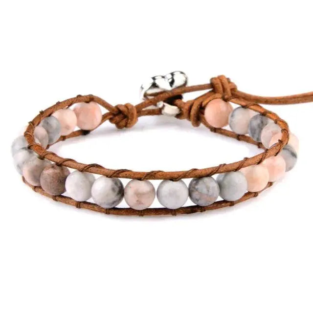 Ekte naturlig stein/perler i hjerteformet med skinnsnor armbånd-Armbånd-JKSHOP
