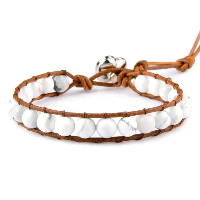 Ekte naturlig stein/perler i hjerteformet med skinnsnor armbånd-Armbånd-JKSHOP