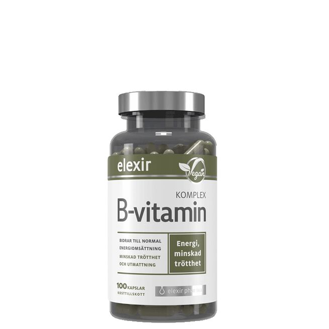 Elexir Pharma B-Vitamin Kompleks Vegansk 100 kapsler - Vitaminer & kosttilskudd - JK-Shop