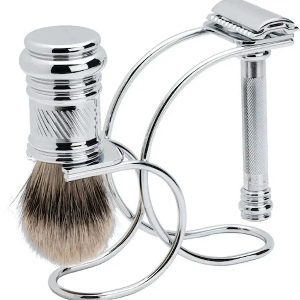 Merkur, Shaving Set- Silvertip Shaving Brush & Safety Razor- Chrome-Barbersett-JKSHOP