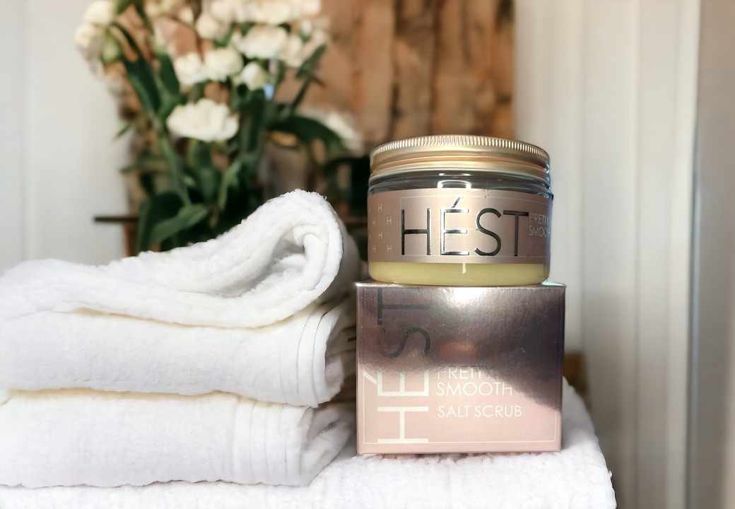 Terrigeno HEST Salt Scrub + Rosenkvartsstener Pretty Smooth - Skrubb - JK-Shop