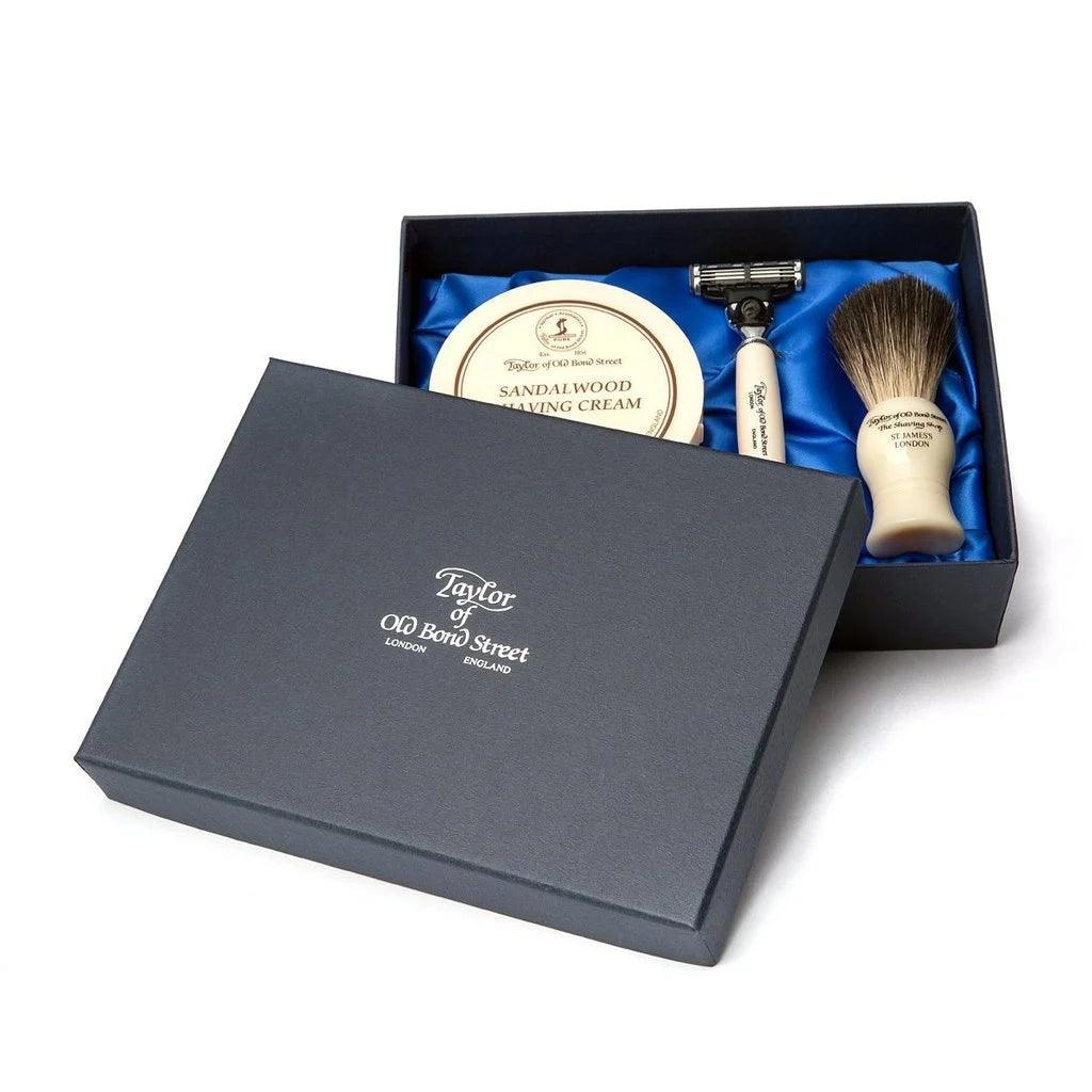 Taylor of old Bond Street's Giftbox Pure Badger & Shaving Cream-Sandalwood-Barbersett-JKSHOP