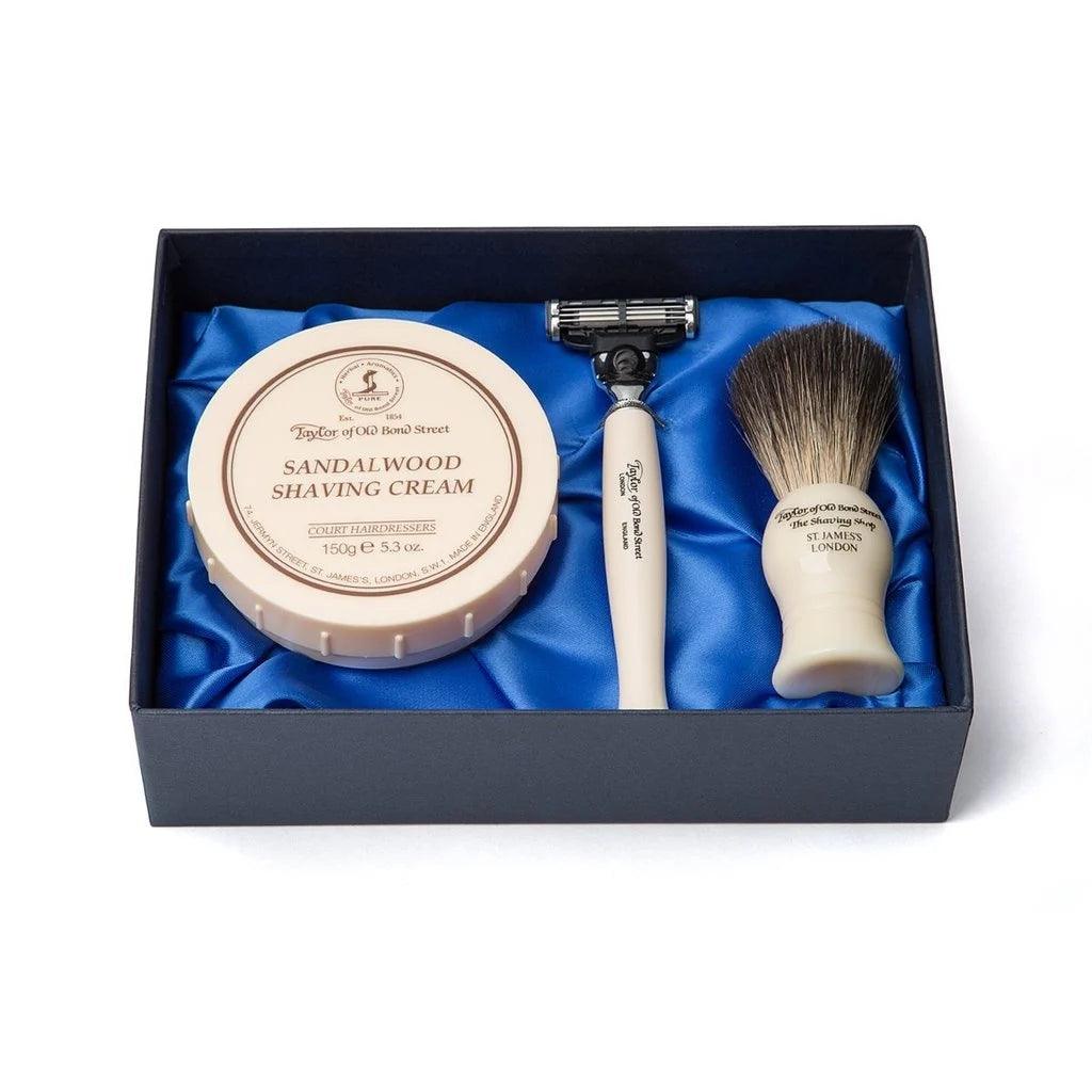 Taylor of old Bond Street's Giftbox Pure Badger & Shaving Cream-Sandalwood-Barbersett-JKSHOP