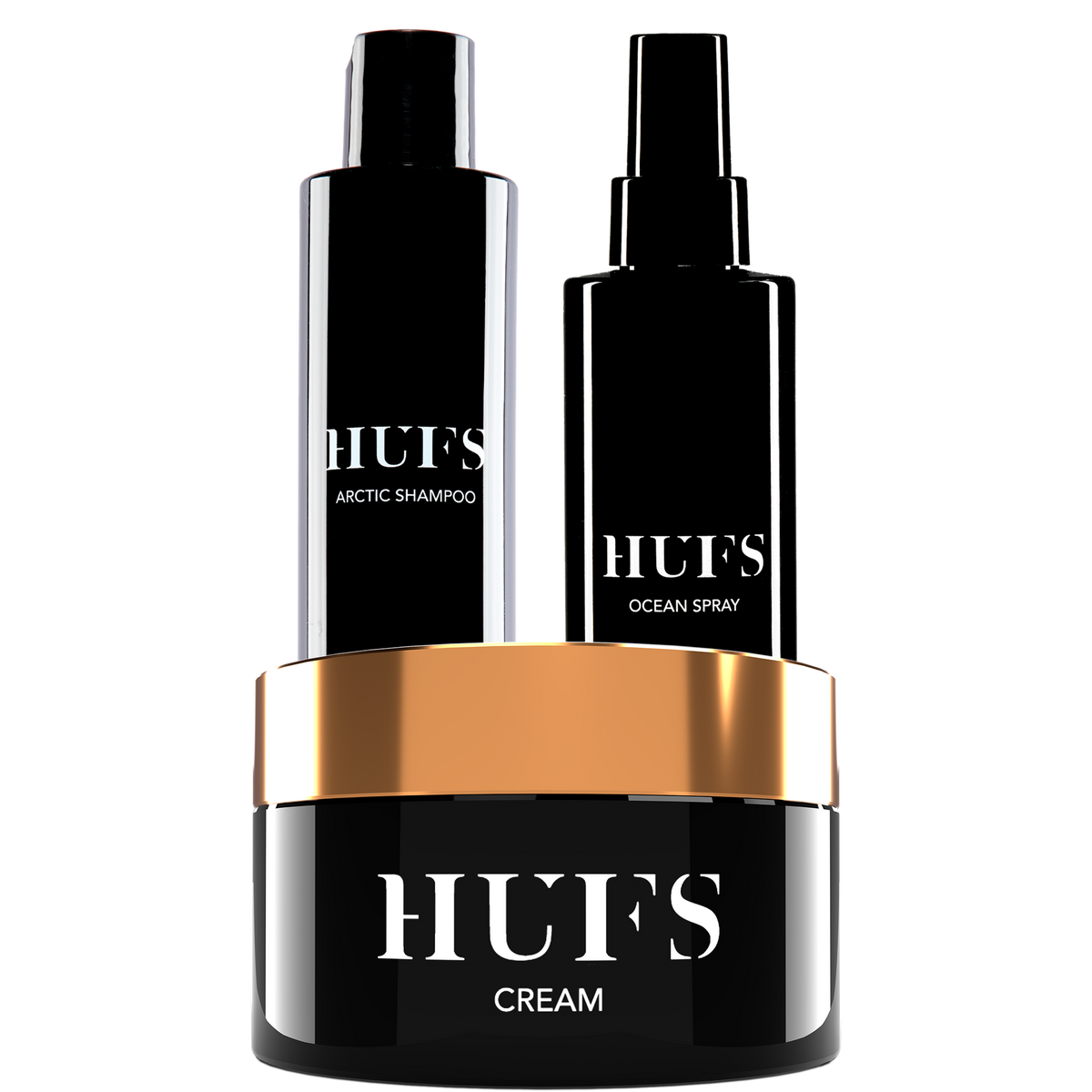 Hufs Bronze Styling Set gavesett med Cream, Ocean Spray og Arctic Shampoo