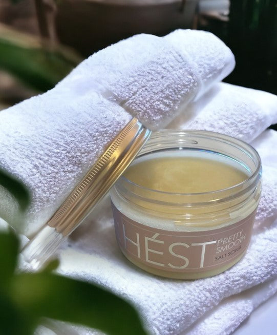 Terrigeno HEST Salt Scrub + Rosenkvartsstener Pretty Smooth - Skrubb - JK-Shop
