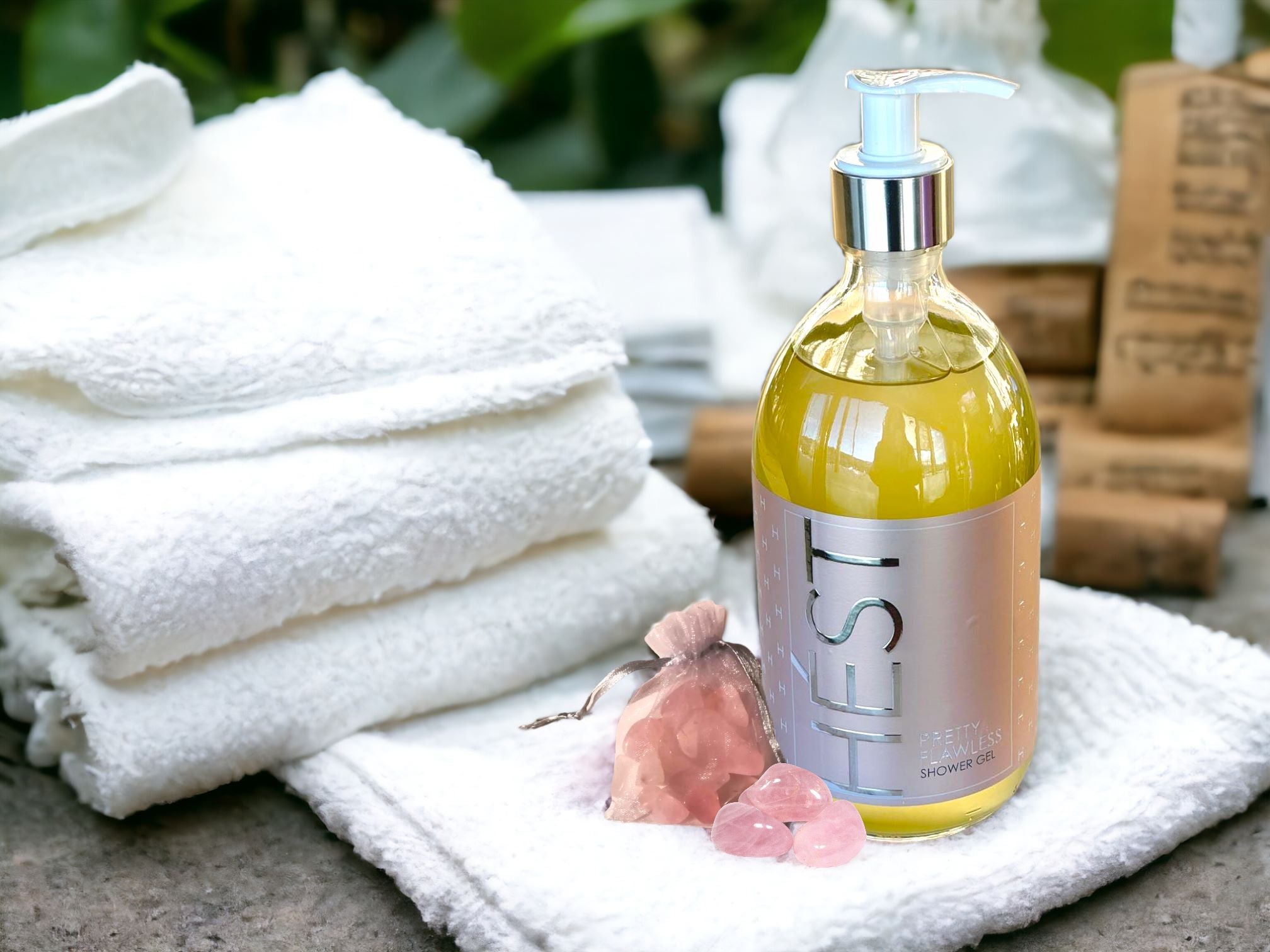 Terrigeno HEST Shower Gel + Rosenkvartsstener Rretty Flawless 500ml - Shower Gel - JK-Shop
