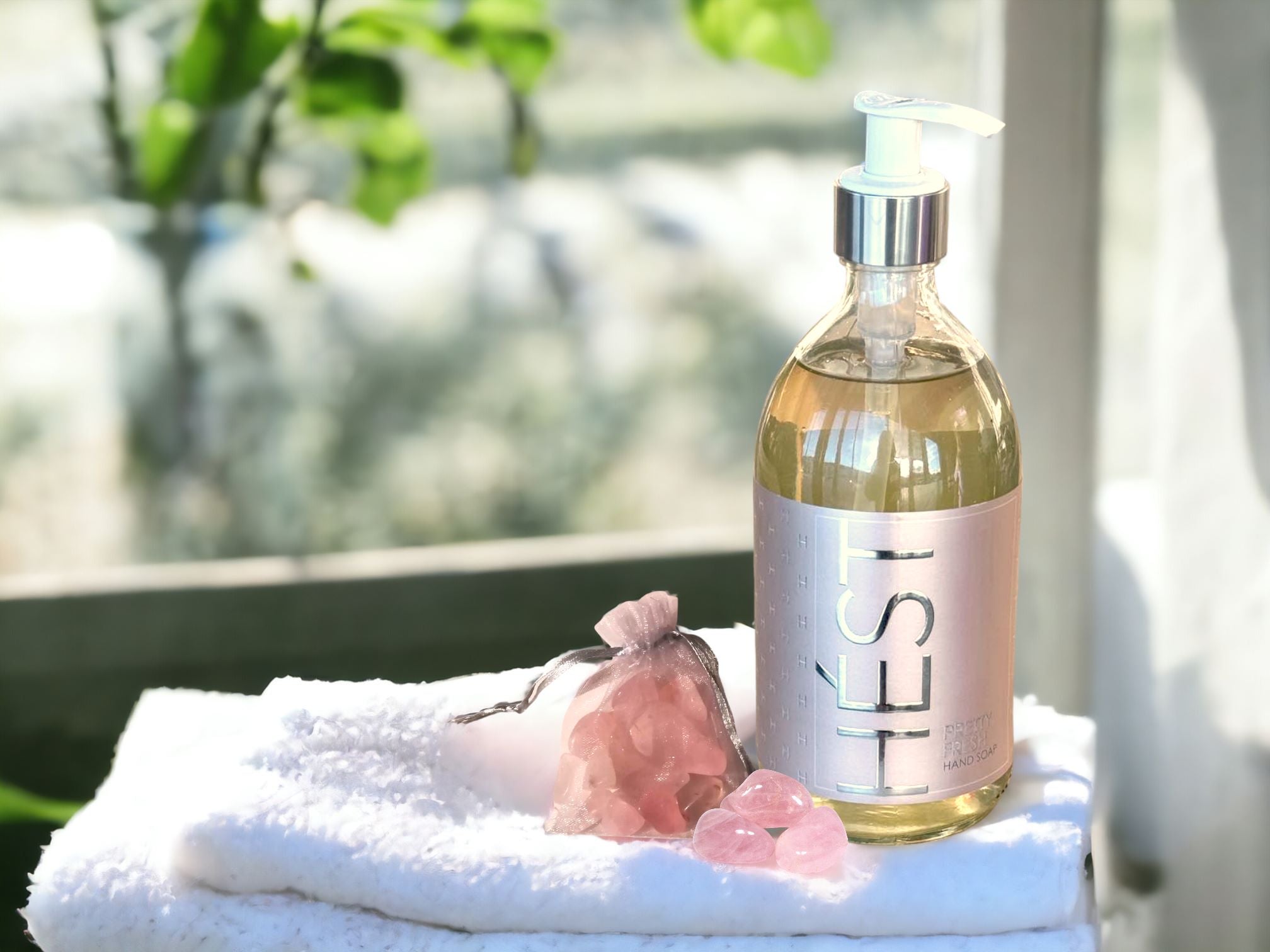 Terrigeno HEST Hand Wash + Rosenkvartsstener Pretty Fresh 500ml - Håndsåpe - JK-Shop