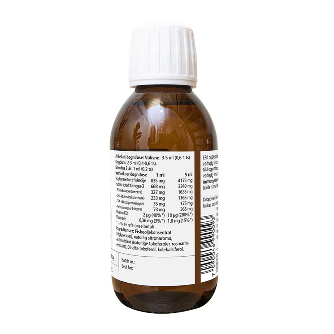 Easy Choice Flytende Høykonsentrert Omega 3 med tilstatt D3 og E - 150ml - Vitaminer & kosttilskudd - JK-Shop