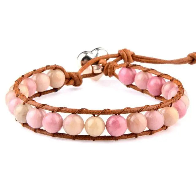 Ekte naturlig stein/perler i hjerteformet med skinnsnor armbånd-Armbånd-JKSHOP