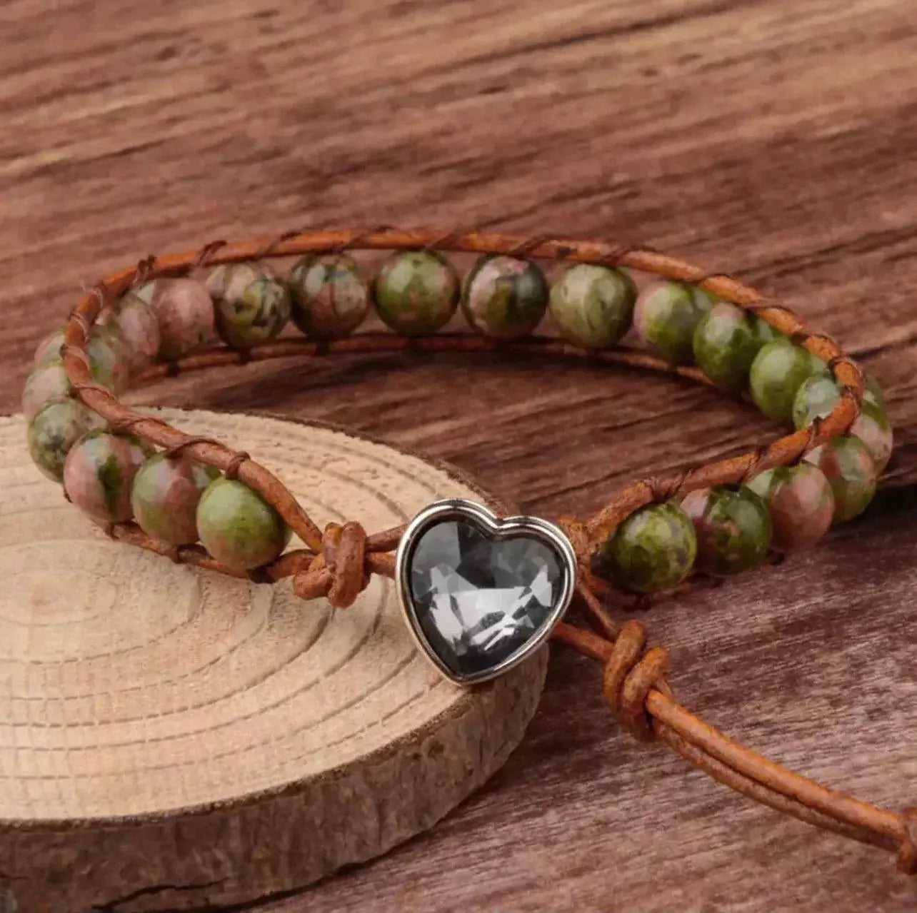 Ekte naturlig stein/perler i hjerteformet med skinnsnor armbånd-Armbånd-JKSHOP