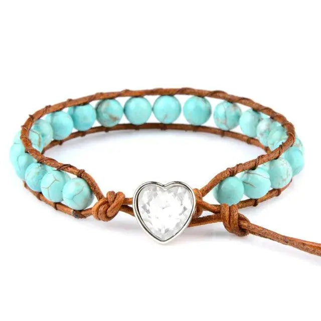 Ekte naturlig stein/perler i hjerteformet med skinnsnor armbånd-Armbånd-JKSHOP