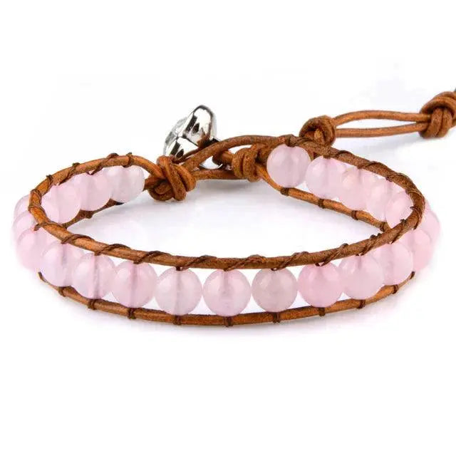 Ekte naturlig stein/perler i hjerteformet med skinnsnor armbånd-Armbånd-JKSHOP
