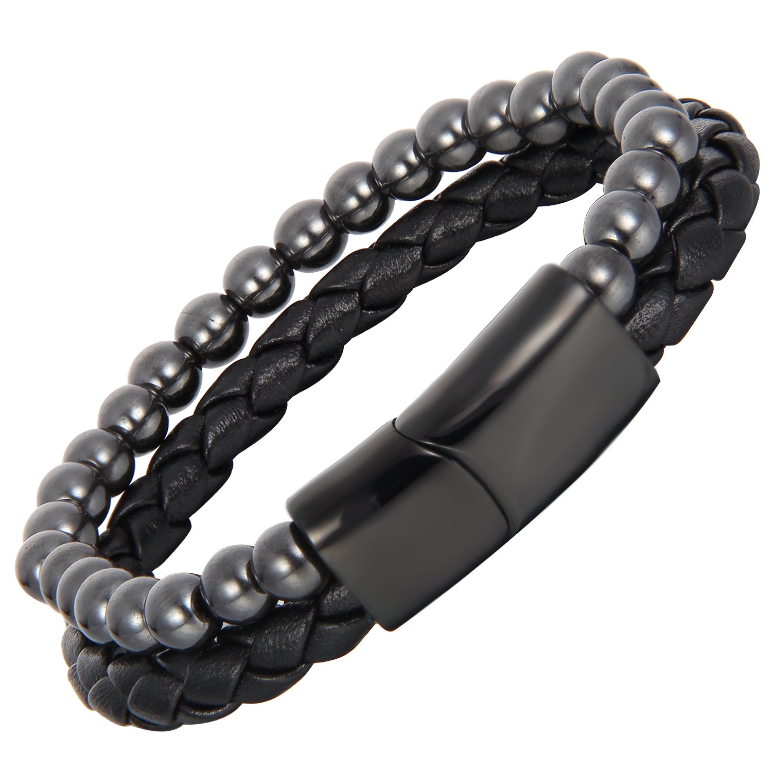 Hematite Magnetico - Flettet Lærarmbånd med Magnetisk Hematitt -  - JK-Shop