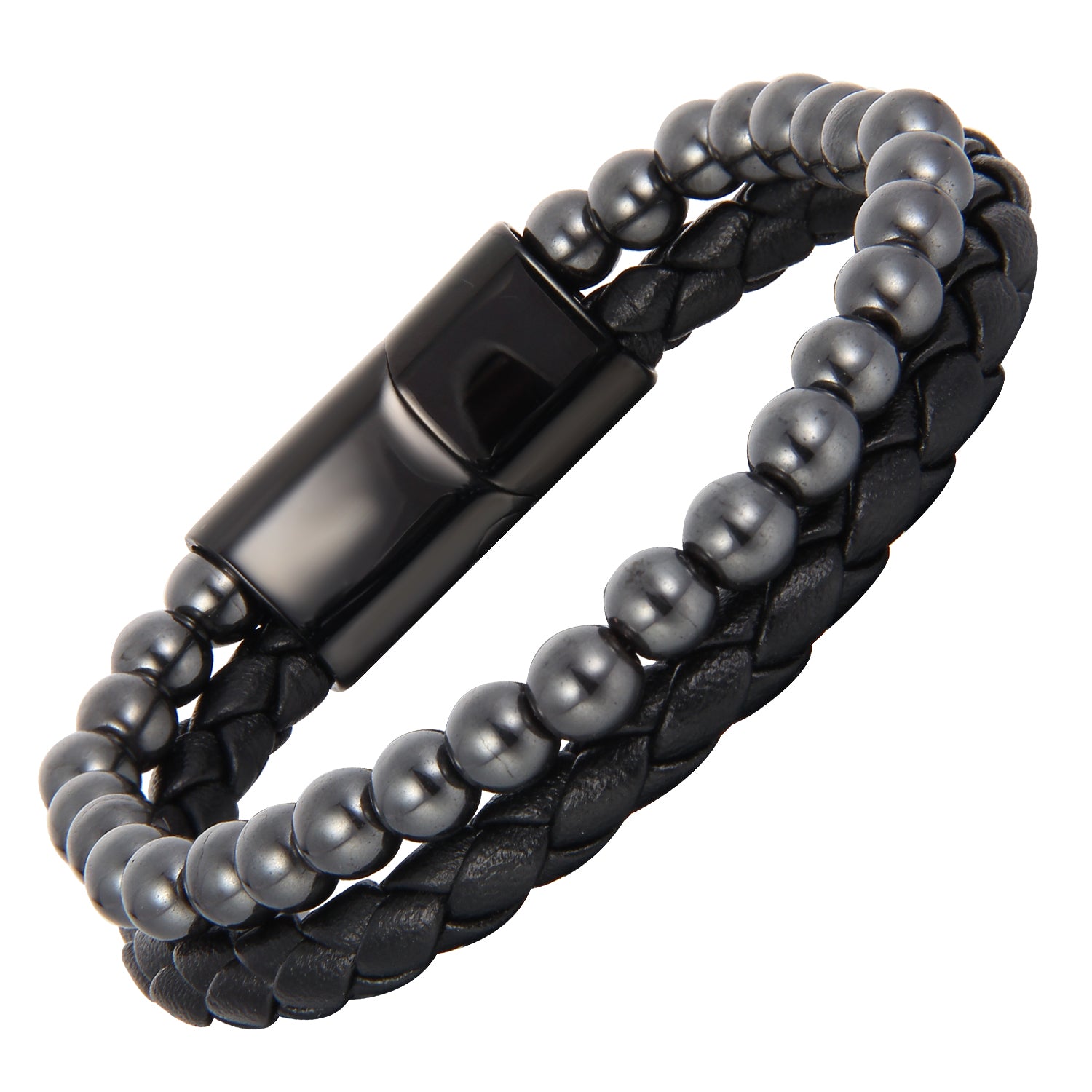 Hematite Magnetico - Flettet Lærarmbånd med Magnetisk Hematitt -  - JK-Shop