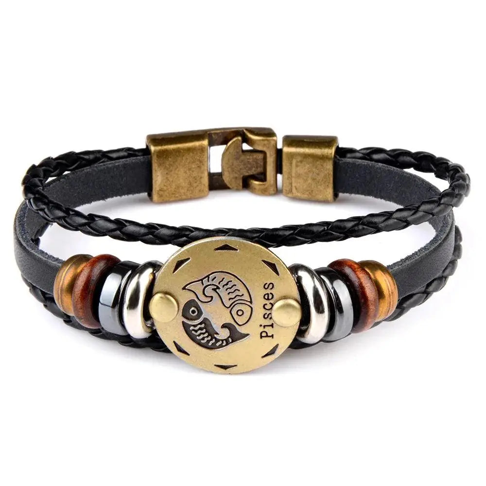 Horoskop stjernearmbånd med perler i skinn-Armbånd-JKSHOP