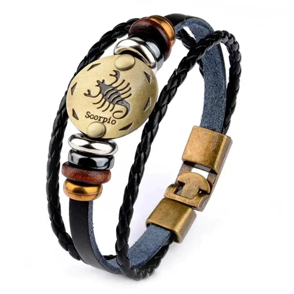 Horoskop stjernearmbånd med perler i skinn-Armbånd-JKSHOP