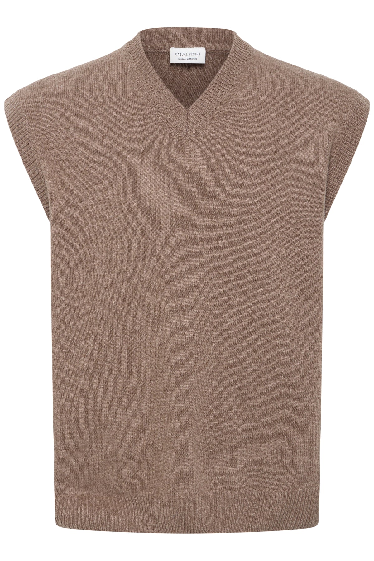 Casual Friday Tomas Lambswool Knit Vest Chocolate Chip Melange - Brown