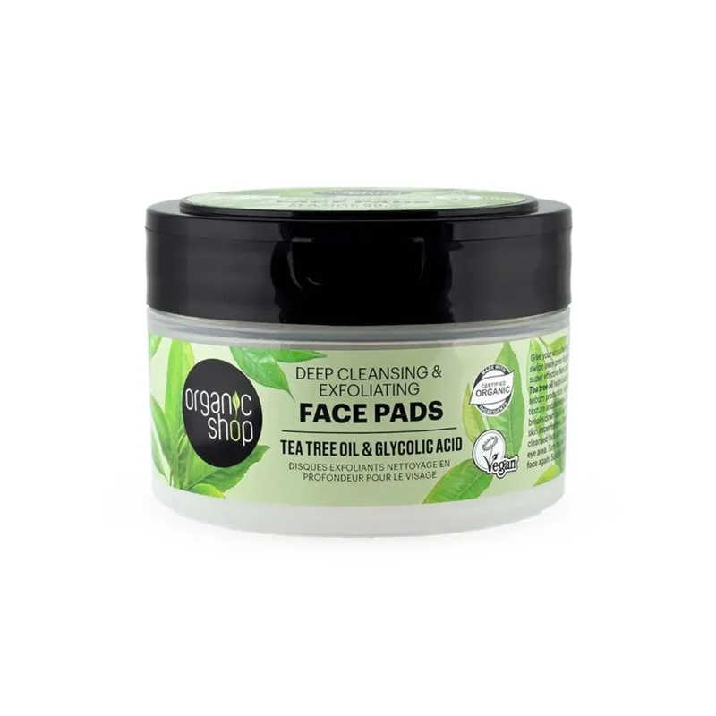 ORGANIC SHOP FACE PADS TEA TREE OIL GLYCOLIC ACID 20STK - Eksfolierende Maske - JK-Shop