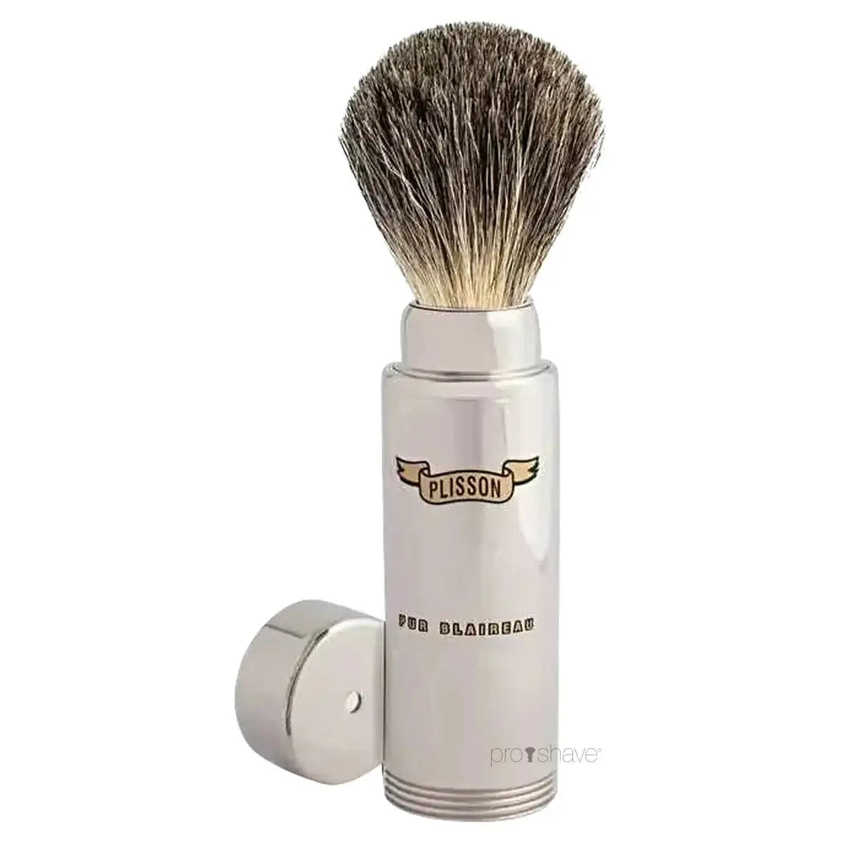 Plisson Travel Brush, Pure China Grey Badger & Nickel-plated- Size 6-Barberkost-JKSHOP