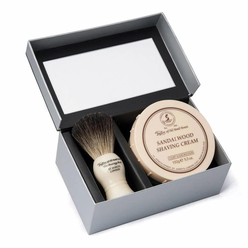 Taylor of old Bond Street, Giftbox Pure Badger & Shaving Cream-Sandalwood-Barbersett-JKSHOP