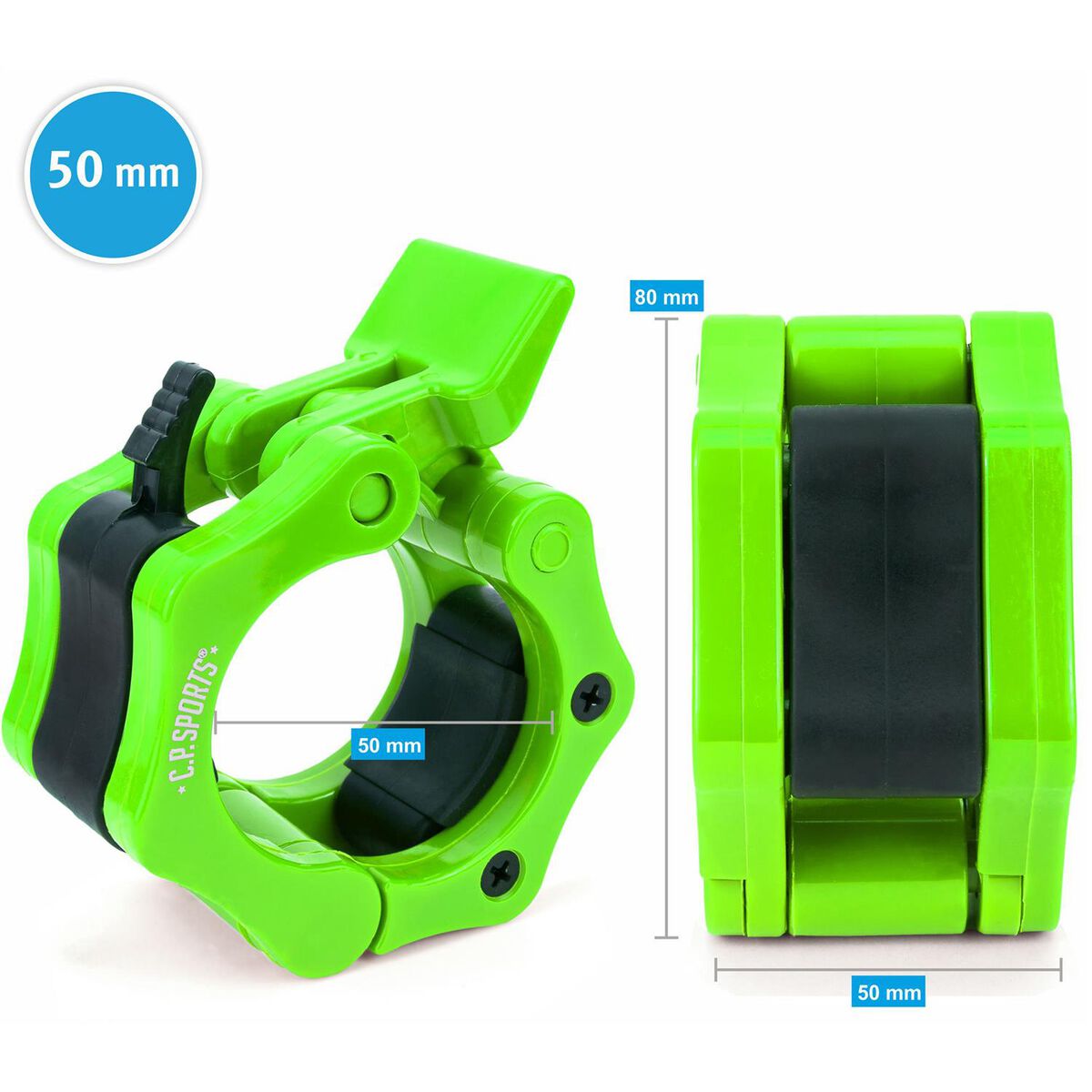 C.P. Sports Jaw Lock Pro vektstanglås 50 mm grønn emballasje