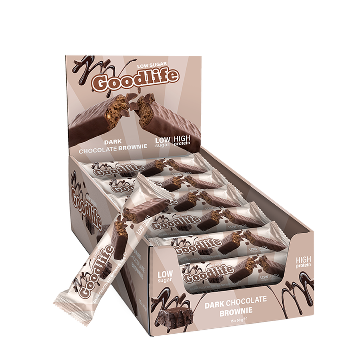 Goodlife Low Sugar proteinbar Dark Chocolate Brownie 15 x 50 g