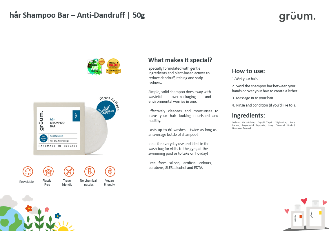grüum hår Zero Plastic Shampoo Bar - Anti-Dandruff-Sjampo-JKSHOP