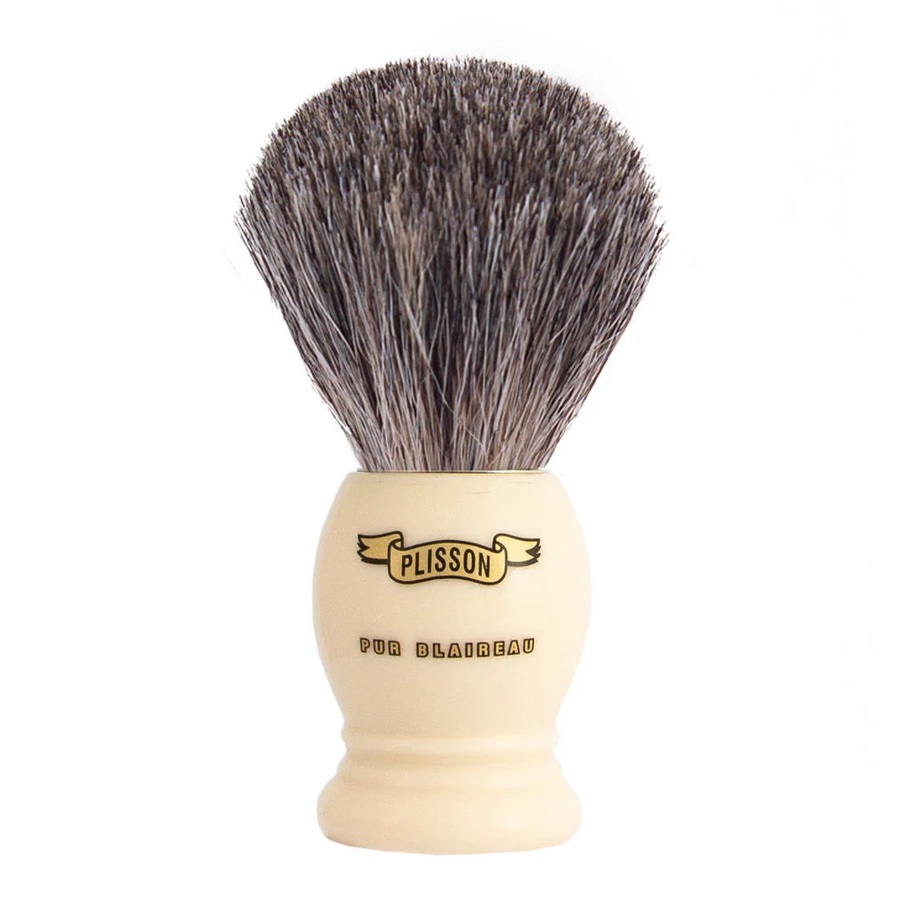 Plisson Shaving Brush, Russian Grey Badger & Imit. Ivory- Size 12