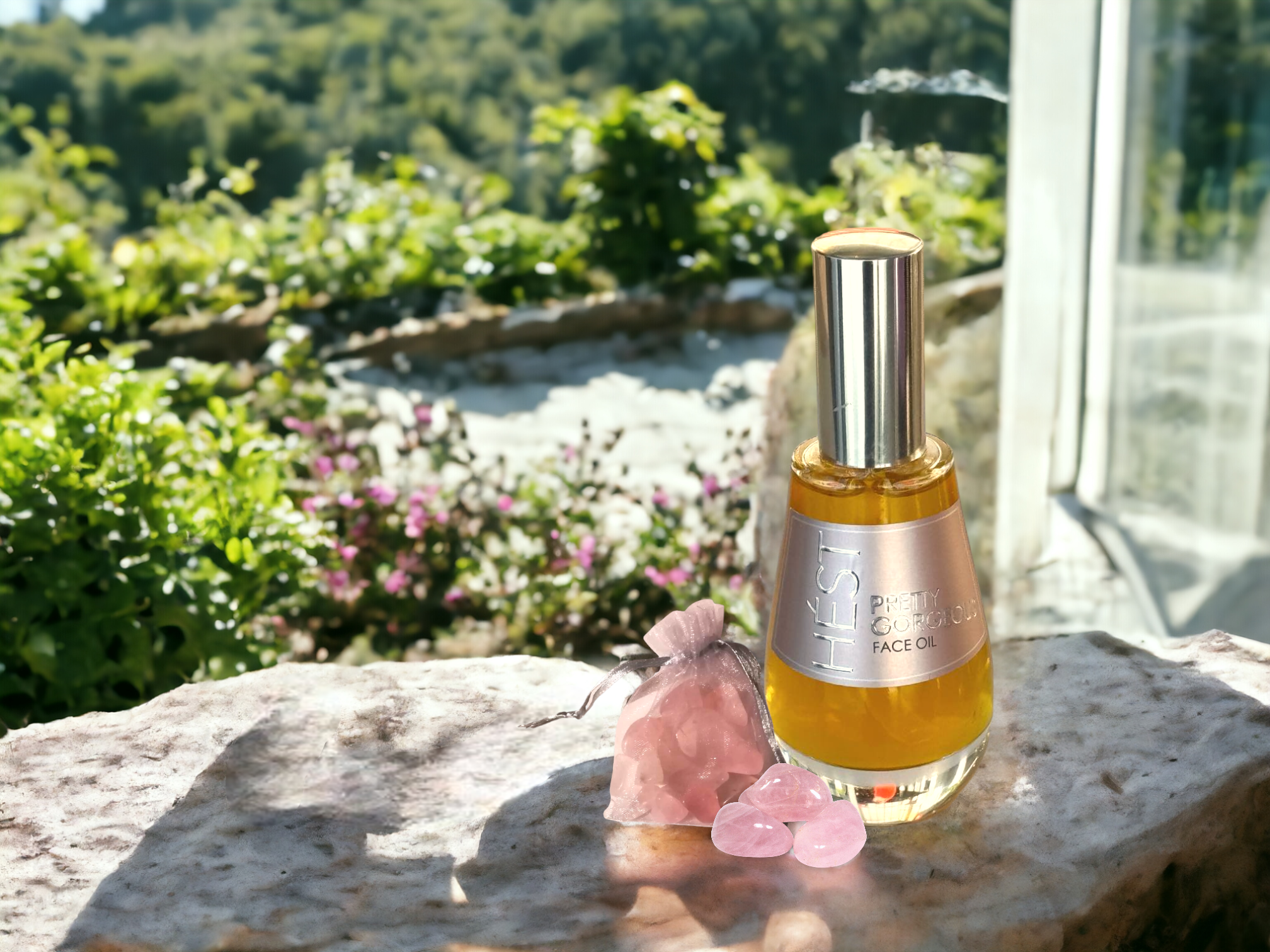 Terrigeno HÉST Face Oil + rosenkvartsstener - Ansiktsolje - JK-Shop